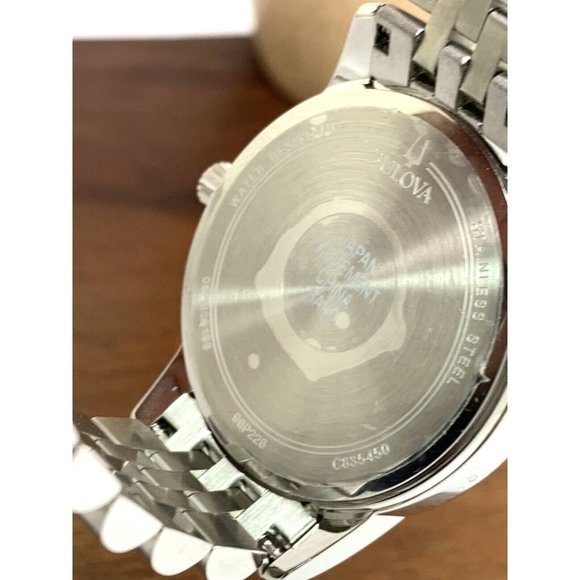 Bulova Women’s Watch 96P226 Silver Steel Diamond Black Dial Quartz 32mm - Picture 6 of 13